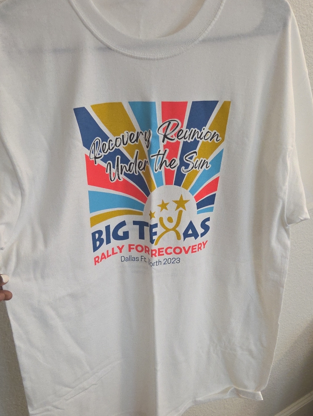 Port and Company White Big Texas Recovery Rally T‑Shirt with Multicolor Graphic